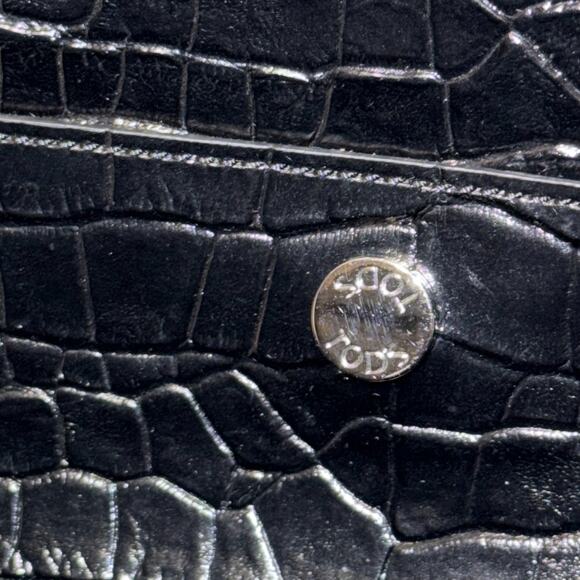 TOD´S Tasca Canvas & Croc Embossed Leather Tote Black & White Made in Italy - Picture 15 of 16